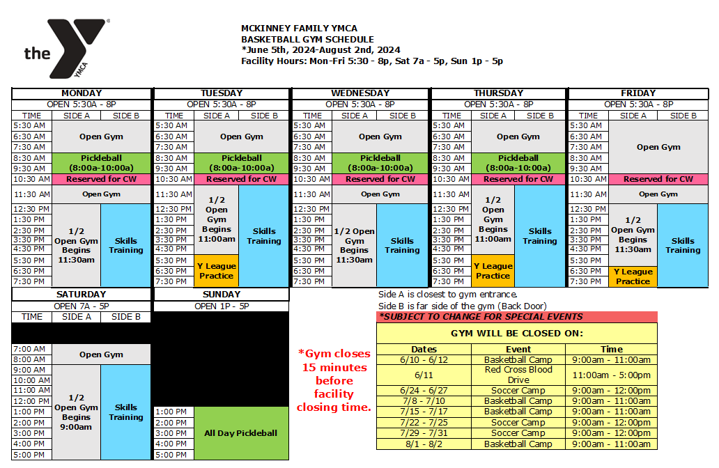 MK Basketball Gym Schedule 