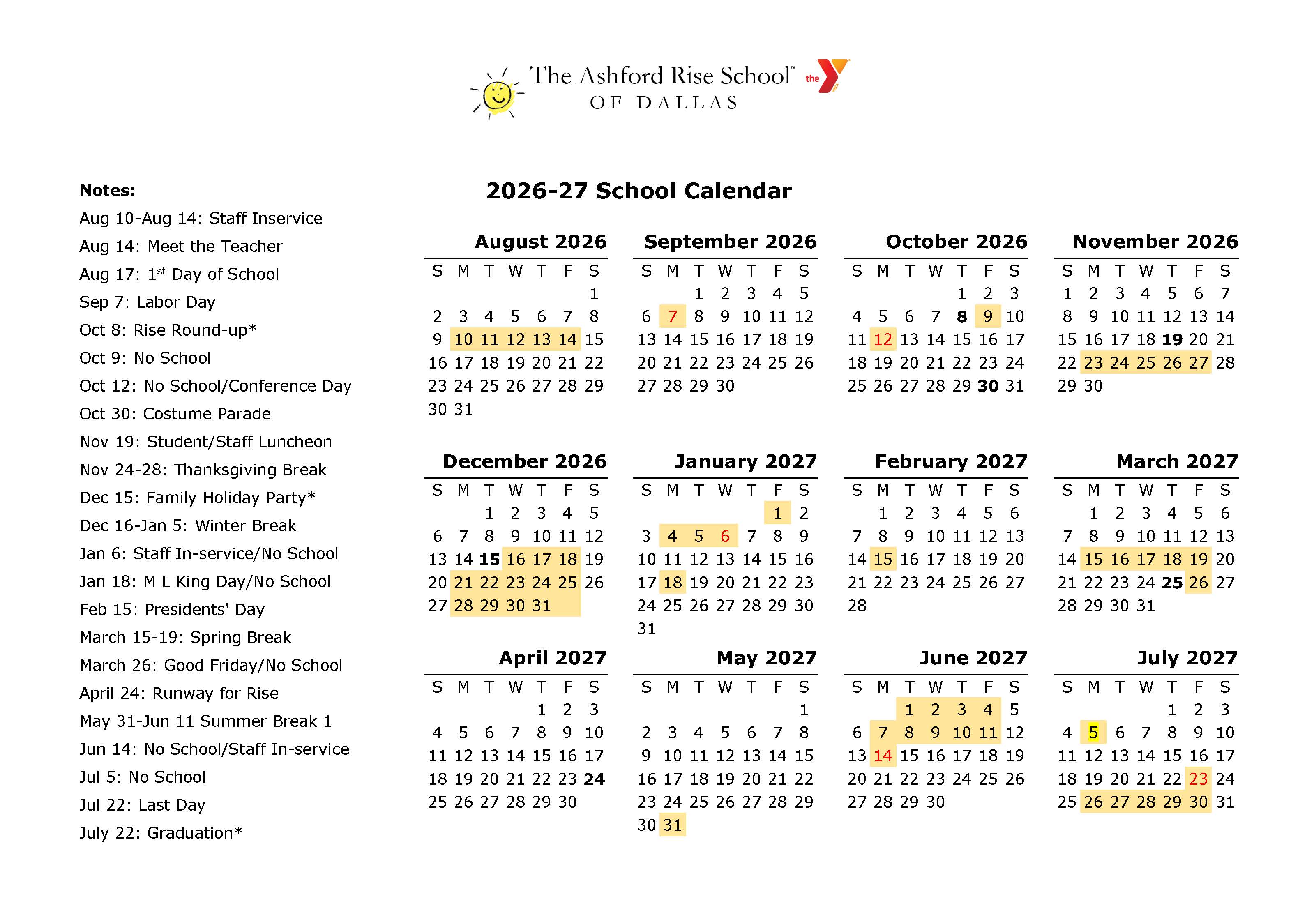 Rise Calendar 2026-2027