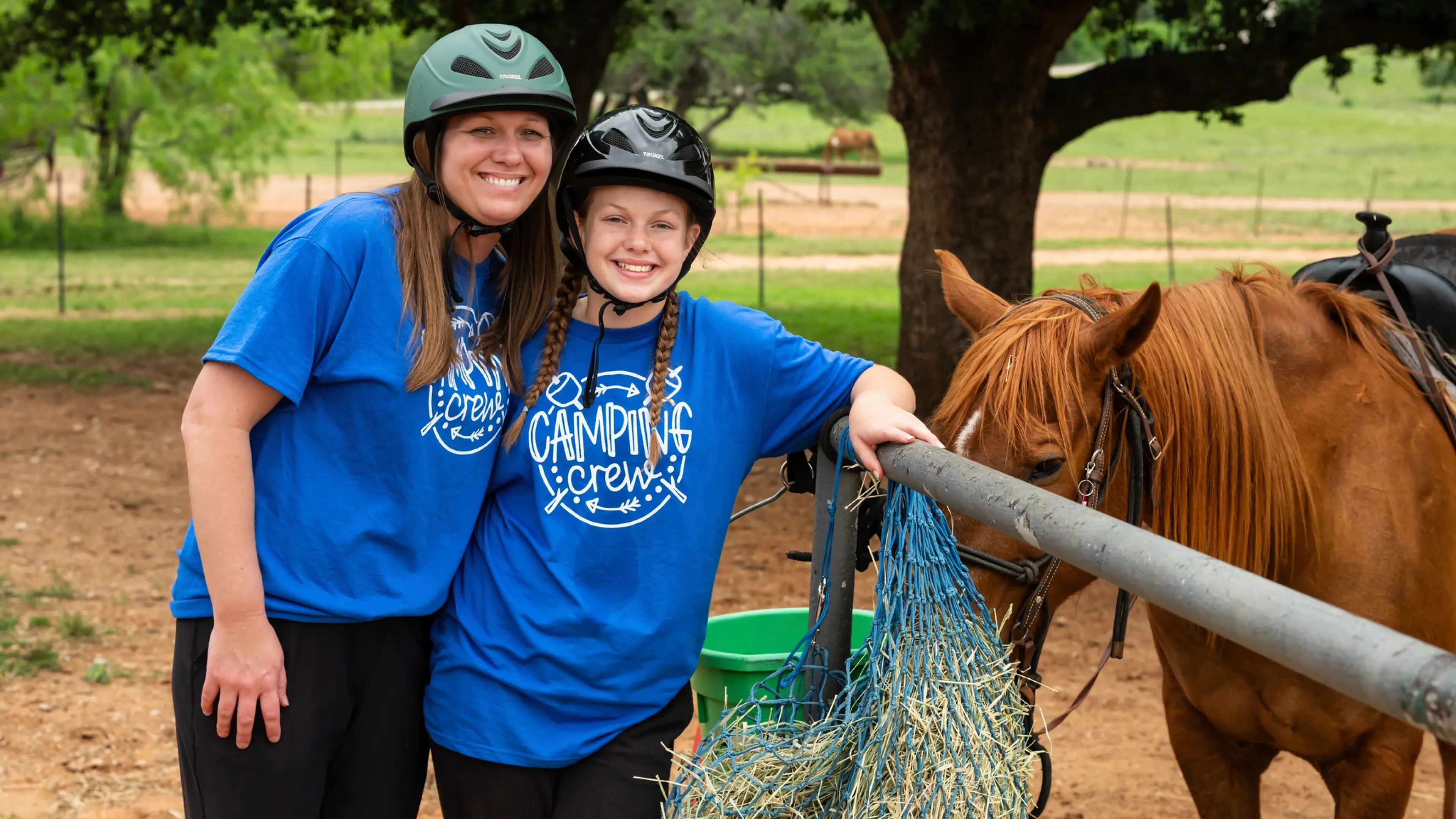 Mom and Daughter with horse at camp