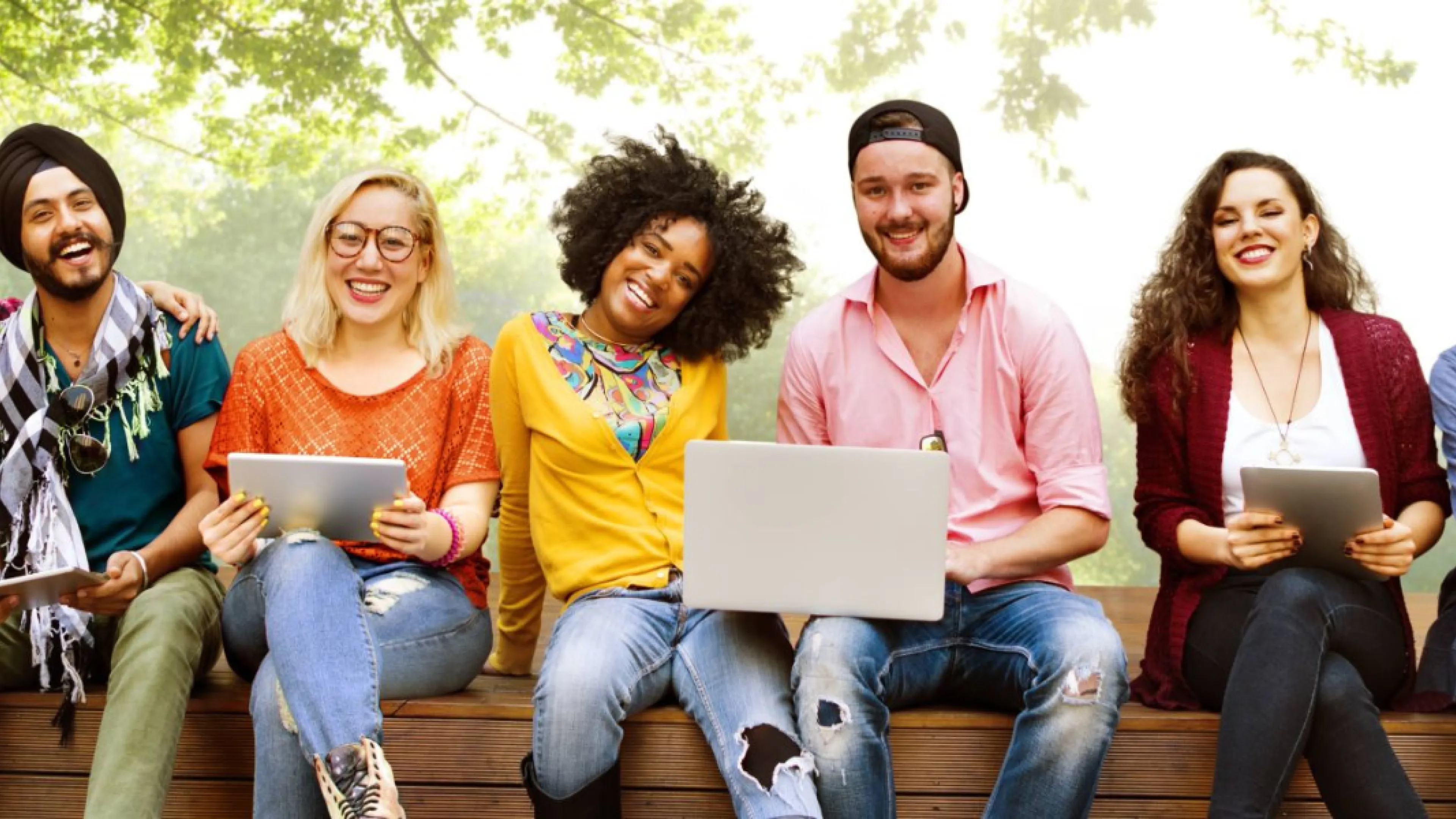 diverse college students smiling