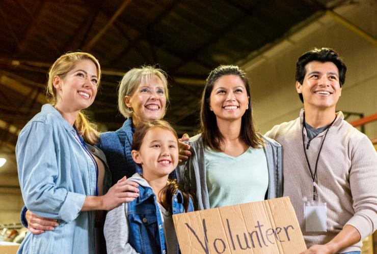 Diverse food bank volunteers stock photo