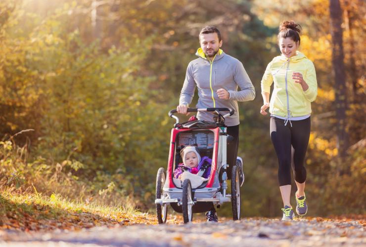 Young family running