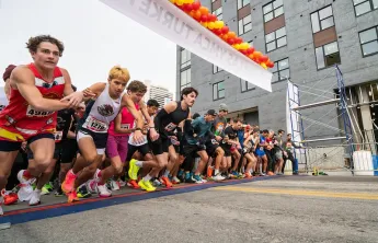People getting ready to start the Turkey Trot