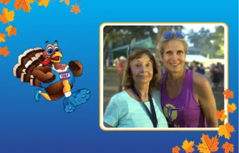 Turkey Trot template with photo of Christy with her mom